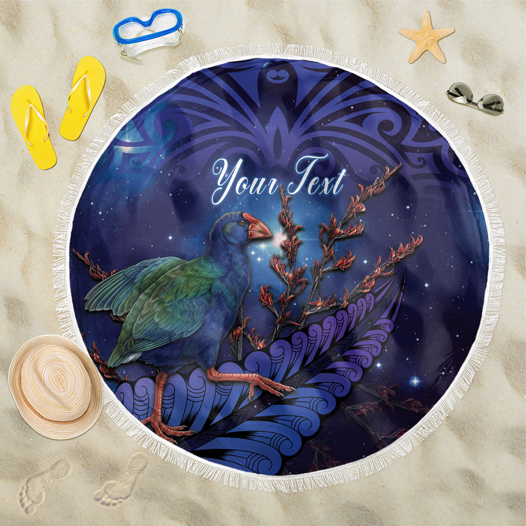 Takahe New Zealand Personalised Beach Blanket Harakeke Silver Fern Maori Pattern