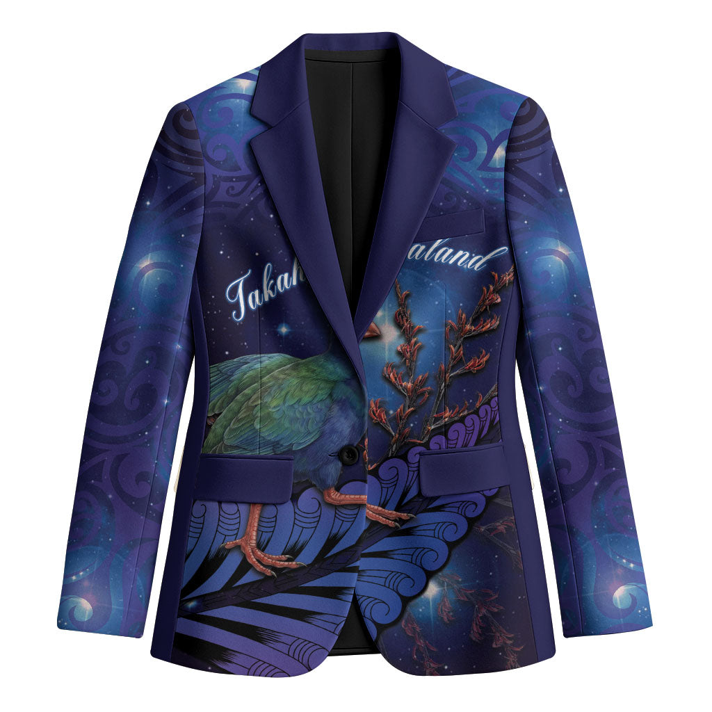 Takahe New Zealand Personalised Blazer Harakeke Silver Fern Maori Pattern LT22 Unisex Blue - Polynesian Pride