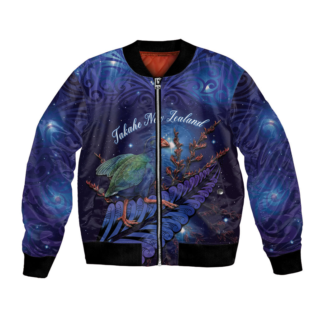 Takahe New Zealand Personalised Bomber Jacket Harakeke Silver Fern Maori Pattern LT22 Unisex Blue - Polynesian Pride