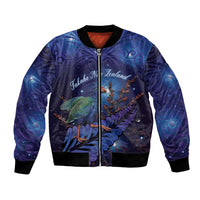 Takahe New Zealand Personalised Bomber Jacket Harakeke Silver Fern Maori Pattern LT22 Unisex Blue - Polynesian Pride