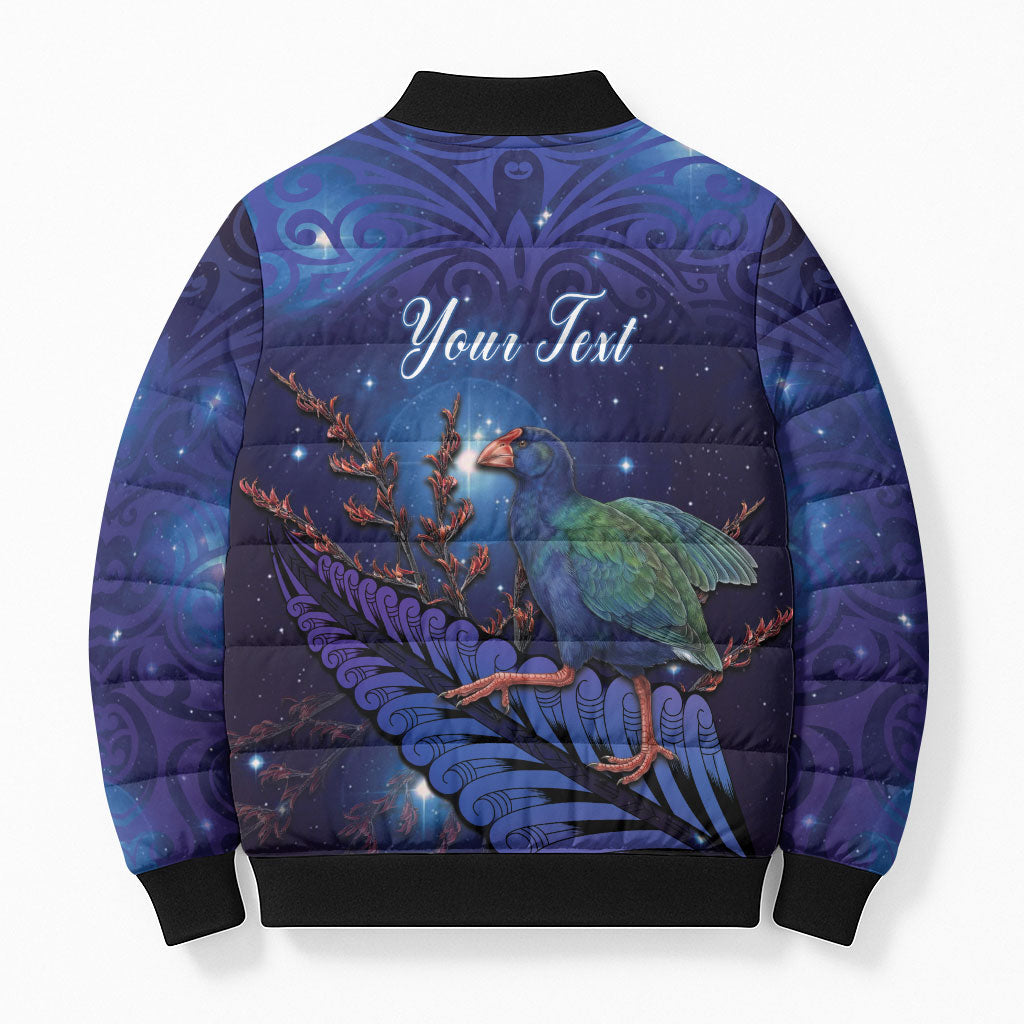 Takahe New Zealand Personalised Bomber Puffer Jacket Harakeke Silver Fern Maori Pattern LT22 - Polynesian Pride