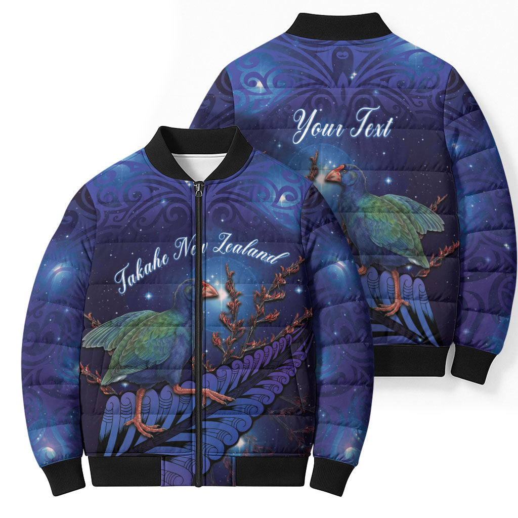 Takahe New Zealand Personalised Bomber Puffer Jacket Harakeke Silver Fern Maori Pattern LT22 - Polynesian Pride