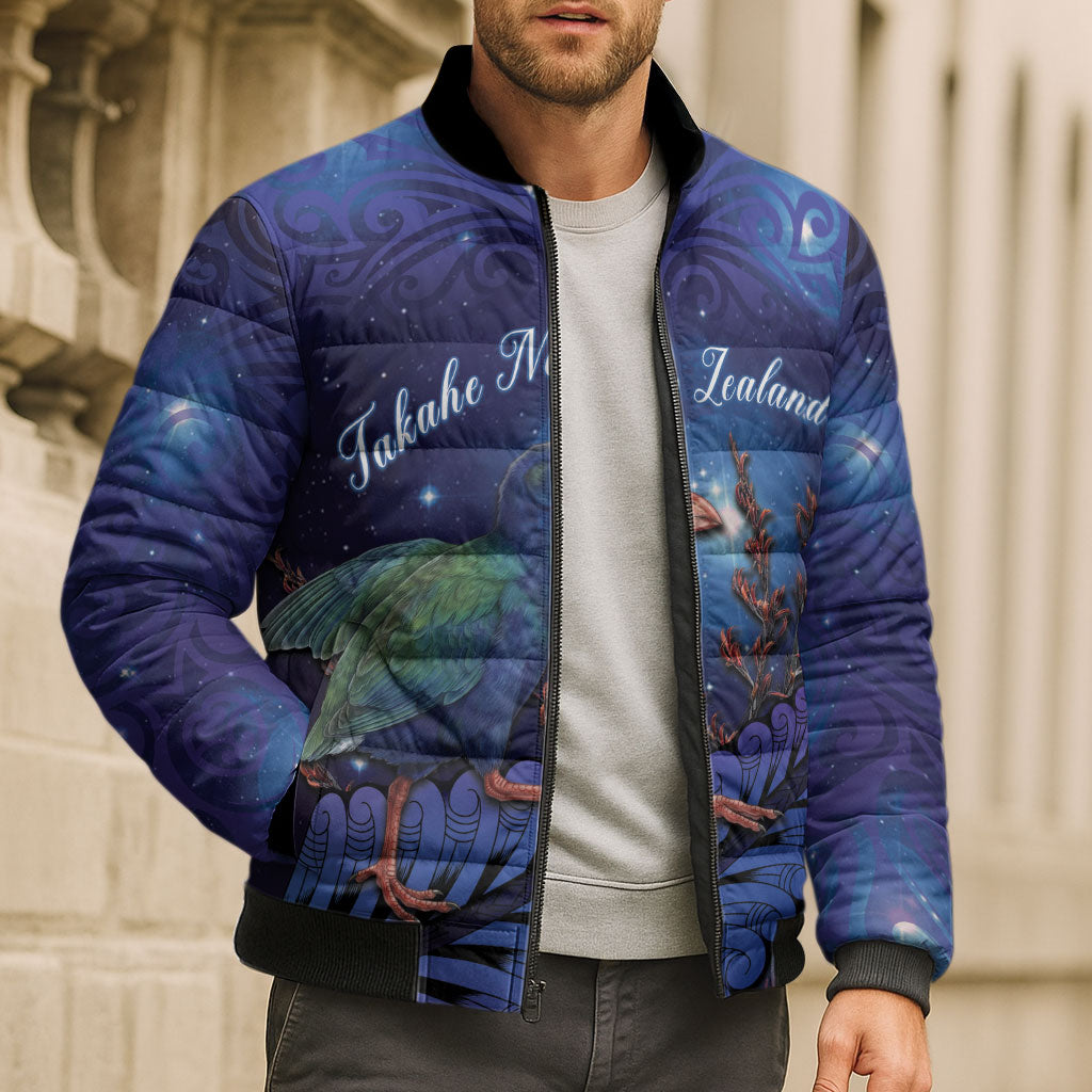 Takahe New Zealand Personalised Bomber Puffer Jacket Harakeke Silver Fern Maori Pattern LT22 - Polynesian Pride