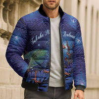 Takahe New Zealand Personalised Bomber Puffer Jacket Harakeke Silver Fern Maori Pattern LT22 - Polynesian Pride
