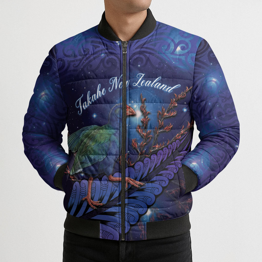 Takahe New Zealand Personalised Bomber Puffer Jacket Harakeke Silver Fern Maori Pattern LT22 - Polynesian Pride