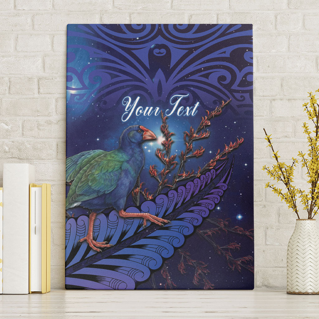 Takahe New Zealand Personalised Canvas Wall Art Harakeke Silver Fern Maori Pattern LT22 Without Frame Blue - Polynesian Pride