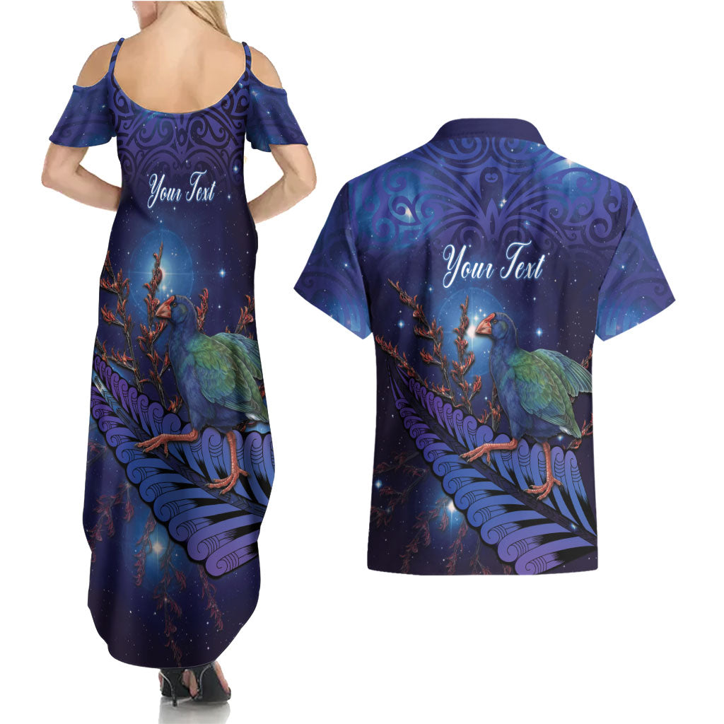 Takahe New Zealand Personalised Couples Matching Summer Maxi Dress and Hawaiian Shirt Harakeke Silver Fern Maori Pattern