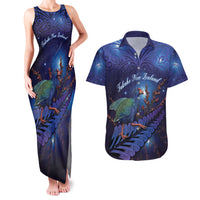 Takahe New Zealand Personalised Couples Matching Tank Maxi Dress and Hawaiian Shirt Harakeke Silver Fern Maori Pattern