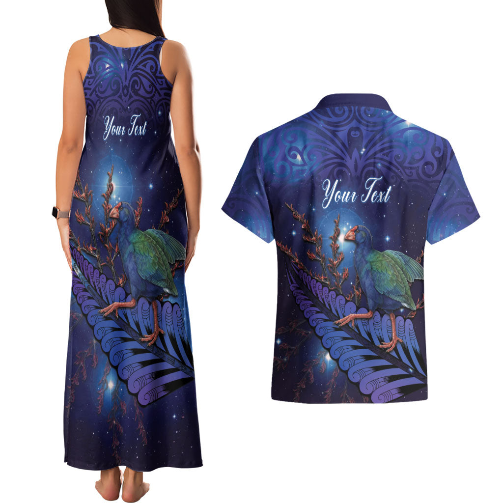 Takahe New Zealand Personalised Couples Matching Tank Maxi Dress and Hawaiian Shirt Harakeke Silver Fern Maori Pattern