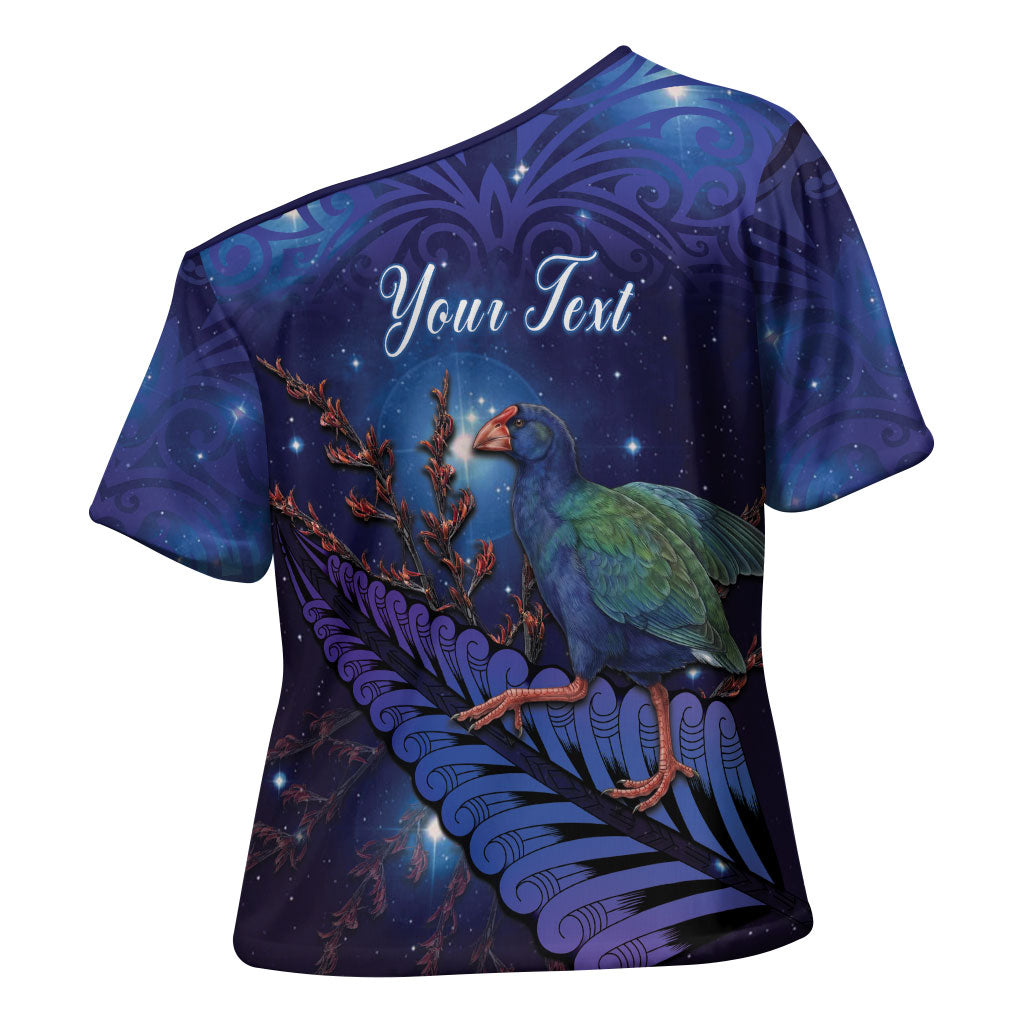 Takahe New Zealand Personalised Cross Shoulder Shirt Harakeke Silver Fern Maori Pattern LT22 - Polynesian Pride
