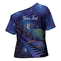 Takahe New Zealand Personalised Cross Shoulder Shirt Harakeke Silver Fern Maori Pattern LT22 - Polynesian Pride