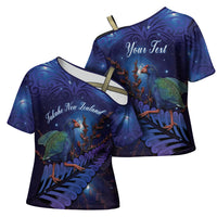 Takahe New Zealand Personalised Cross Shoulder Shirt Harakeke Silver Fern Maori Pattern LT22 - Polynesian Pride