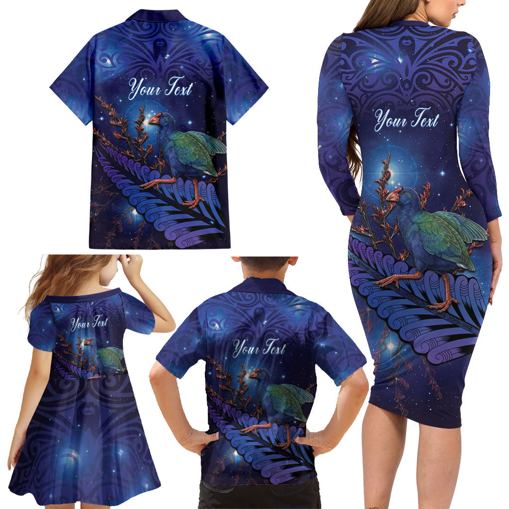 Takahe New Zealand Personalised Family Matching Long Sleeve Bodycon Dress and Hawaiian Shirt Harakeke Silver Fern Maori Pattern