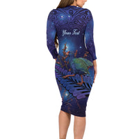 Takahe New Zealand Personalised Family Matching Long Sleeve Bodycon Dress and Hawaiian Shirt Harakeke Silver Fern Maori Pattern
