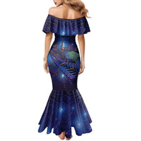 Takahe New Zealand Personalised Family Matching Mermaid Dress and Hawaiian Shirt Harakeke Silver Fern Maori Pattern