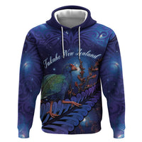 Takahe New Zealand Personalised Hoodie Harakeke Silver Fern Maori Pattern LT22 Pullover Hoodie Blue - Polynesian Pride