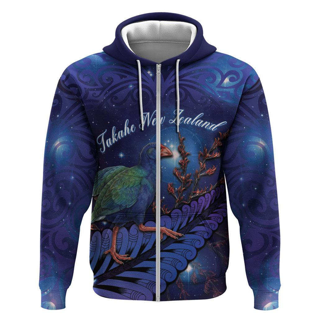 Takahe New Zealand Personalised Hoodie Harakeke Silver Fern Maori Pattern LT22 Zip Hoodie Blue - Polynesian Pride