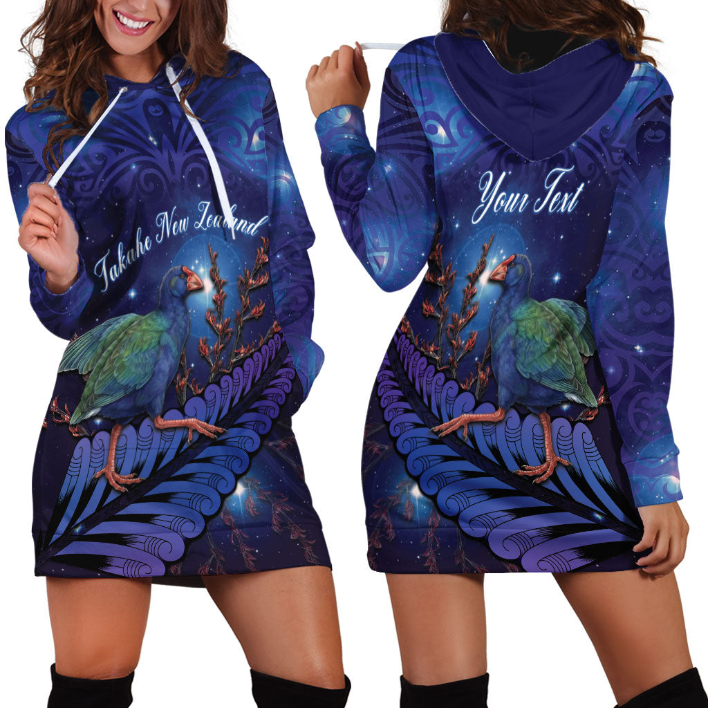 Takahe New Zealand Personalised Hoodie Dress Harakeke Silver Fern Maori Pattern LT22 - Polynesian Pride
