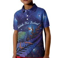 Takahe New Zealand Personalised Kid Polo Shirt Harakeke Silver Fern Maori Pattern LT22 Kid Blue - Polynesian Pride
