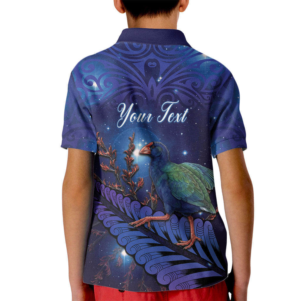 Takahe New Zealand Personalised Kid Polo Shirt Harakeke Silver Fern Maori Pattern LT22 - Polynesian Pride