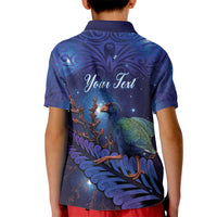 Takahe New Zealand Personalised Kid Polo Shirt Harakeke Silver Fern Maori Pattern LT22 - Polynesian Pride
