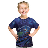 Takahe New Zealand Personalised Kid T Shirt Harakeke Silver Fern Maori Pattern LT22 Blue - Polynesian Pride