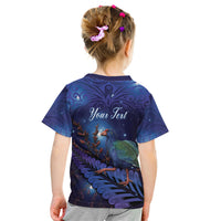 Takahe New Zealand Personalised Kid T Shirt Harakeke Silver Fern Maori Pattern LT22 - Polynesian Pride