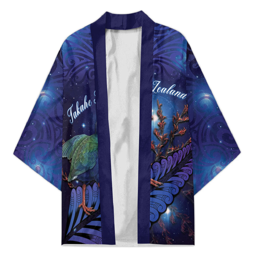 Takahe New Zealand Personalised Kimono Harakeke Silver Fern Maori Pattern LT22 Unisex Blue - Polynesian Pride