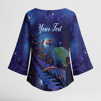 Takahe New Zealand Personalised Kimono Sleeve Blouse Harakeke Silver Fern Maori Pattern LT22 - Polynesian Pride