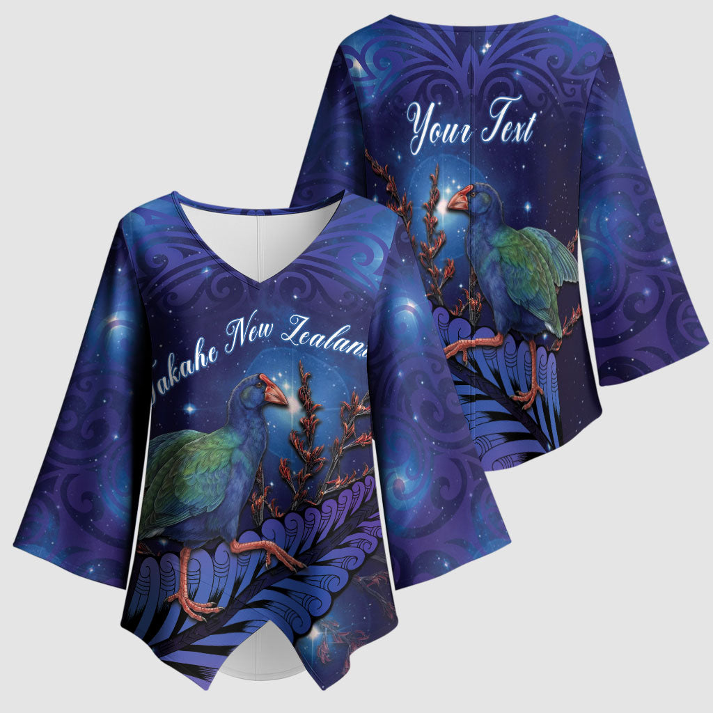 Takahe New Zealand Personalised Kimono Sleeve Blouse Harakeke Silver Fern Maori Pattern LT22 - Polynesian Pride