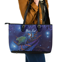 Takahe New Zealand Personalised Leather Tote Bag Harakeke Silver Fern Maori Pattern LT22 - Polynesian Pride