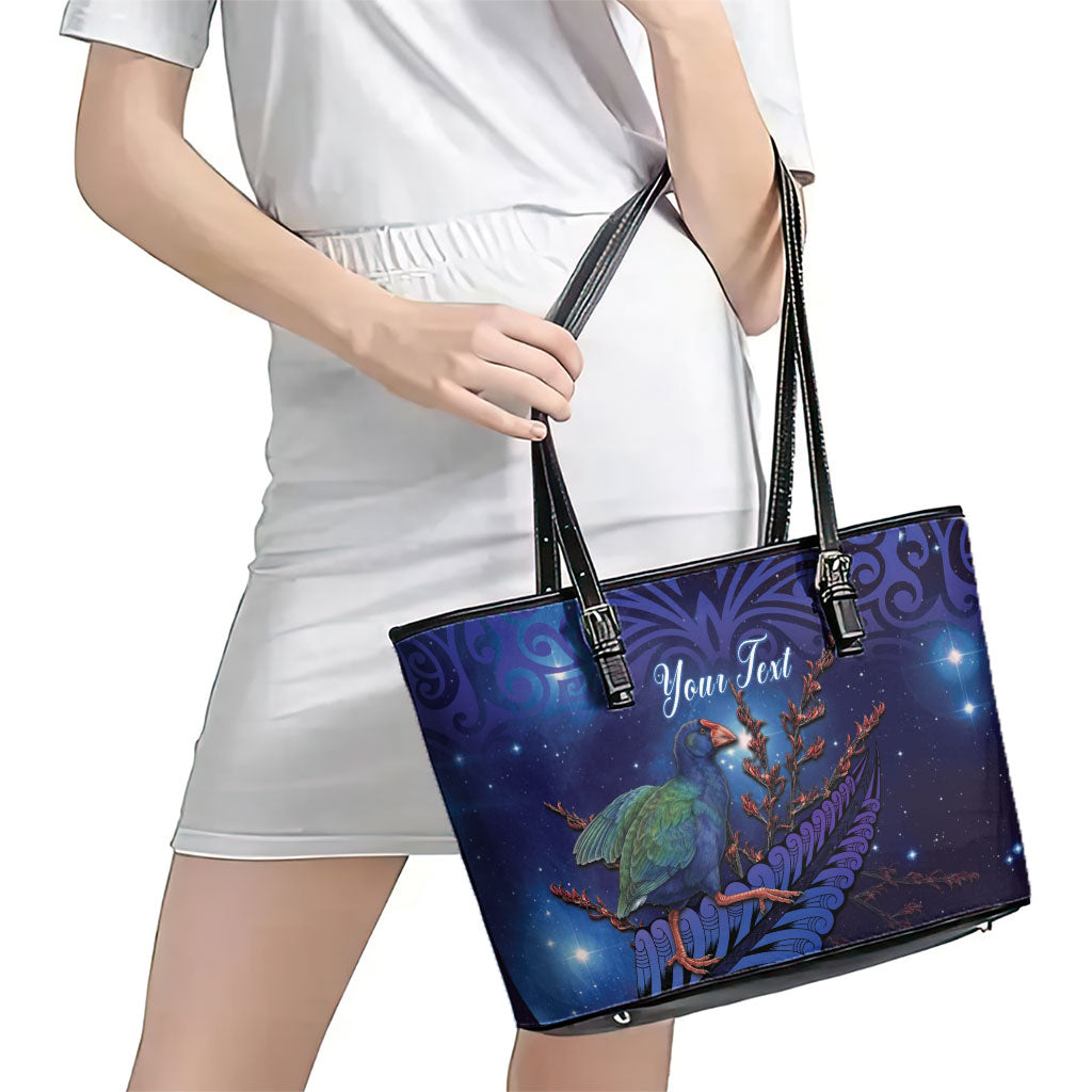 Takahe New Zealand Personalised Leather Tote Bag Harakeke Silver Fern Maori Pattern LT22 - Polynesian Pride