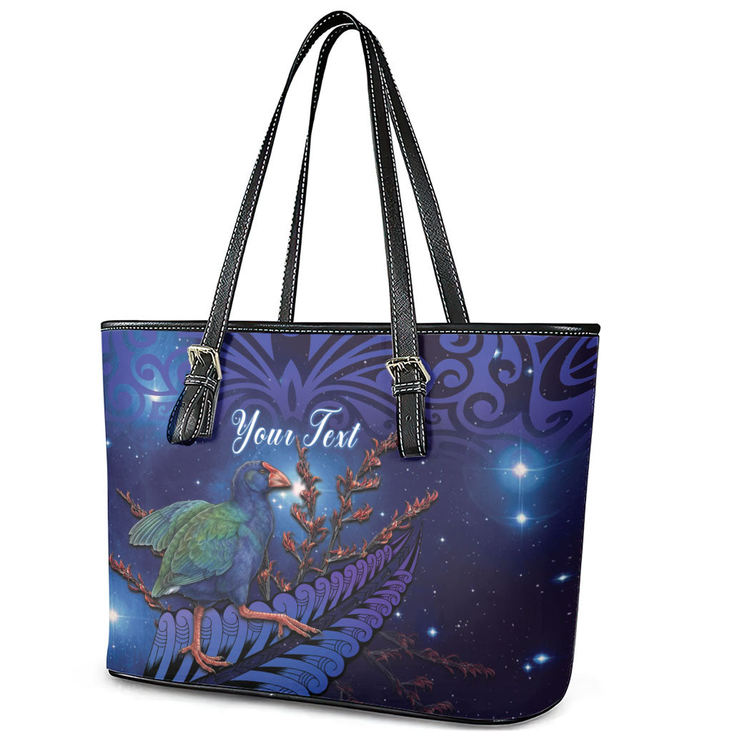 Takahe New Zealand Personalised Leather Tote Bag Harakeke Silver Fern Maori Pattern LT22 - Polynesian Pride