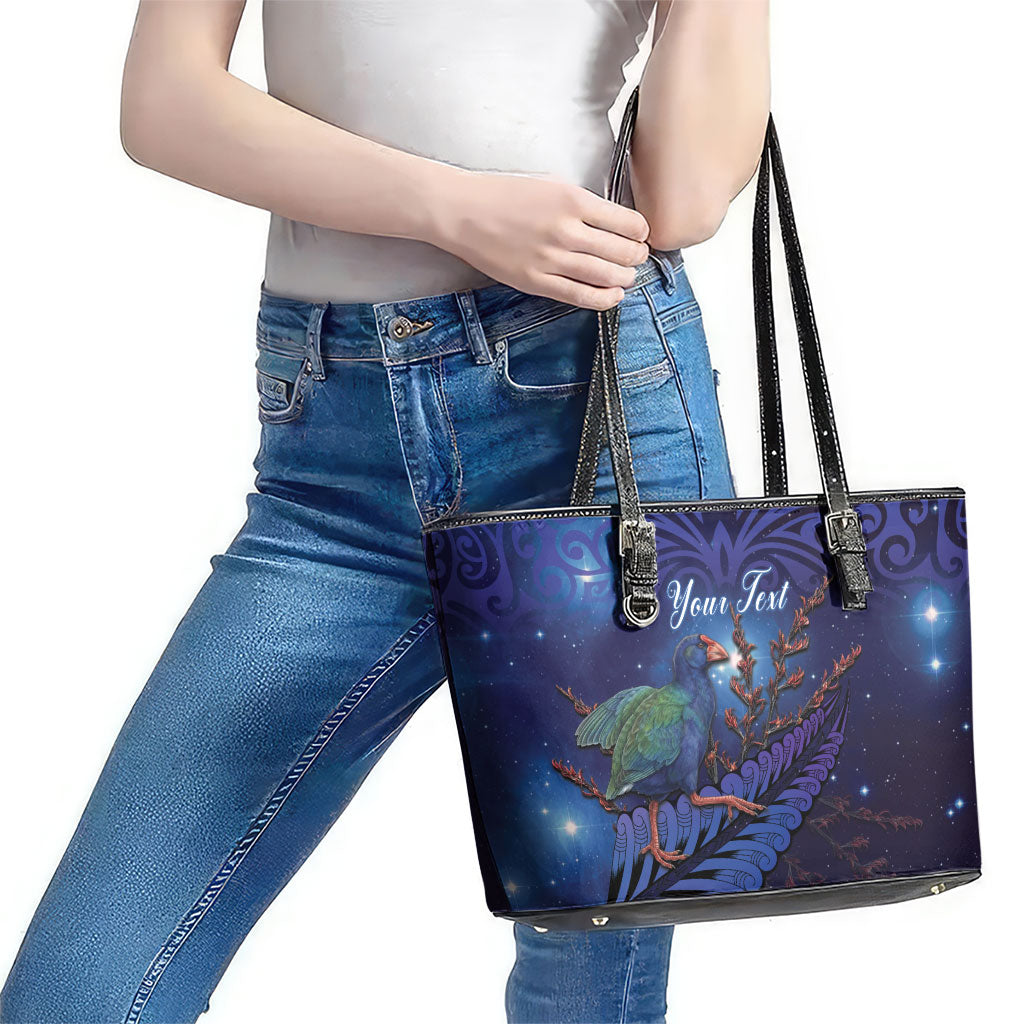 Takahe New Zealand Personalised Leather Tote Bag Harakeke Silver Fern Maori Pattern LT22 - Polynesian Pride