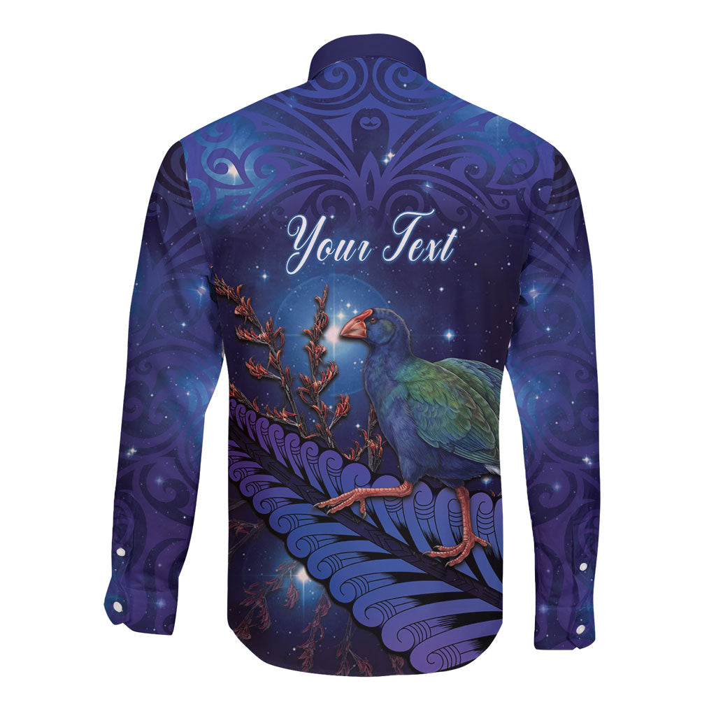 Takahe New Zealand Personalised Long Sleeve Button Shirt Harakeke Silver Fern Maori Pattern LT22 - Polynesian Pride