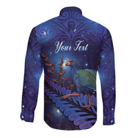 Takahe New Zealand Personalised Long Sleeve Button Shirt Harakeke Silver Fern Maori Pattern LT22 - Polynesian Pride