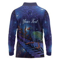 Takahe New Zealand Personalised Long Sleeve Polo Shirt Harakeke Silver Fern Maori Pattern LT22 - Polynesian Pride
