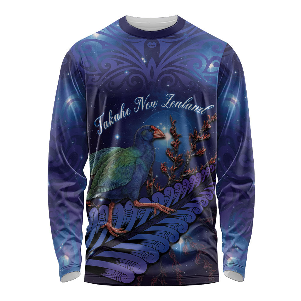 Takahe New Zealand Personalised Long Sleeve Shirt Harakeke Silver Fern Maori Pattern LT22 Unisex Blue - Polynesian Pride