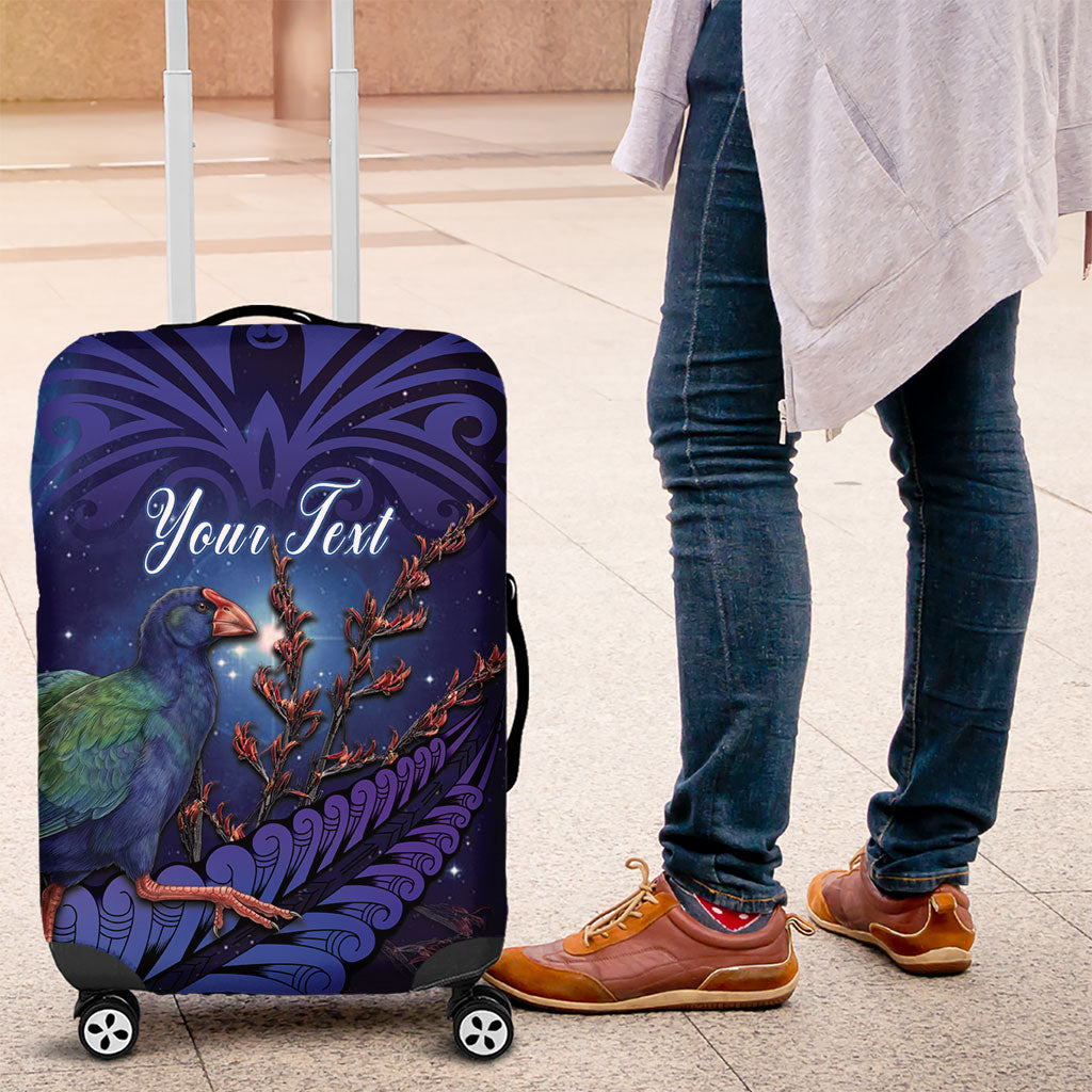 Takahe New Zealand Personalised Luggage Cover Harakeke Silver Fern Maori Pattern LT22 Blue - Polynesian Pride