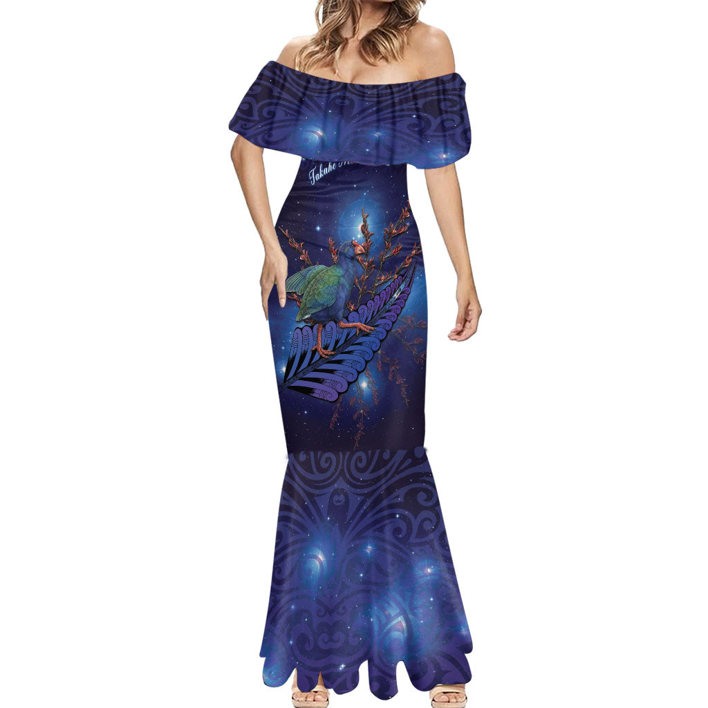 Takahe New Zealand Personalised Mermaid Dress Harakeke Silver Fern Maori Pattern LT22 - Polynesian Pride