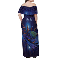Takahe New Zealand Personalised Off Shoulder Maxi Dress Harakeke Silver Fern Maori Pattern LT22 - Polynesian Pride