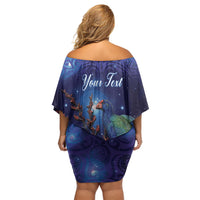 Takahe New Zealand Personalised Off Shoulder Short Dress Harakeke Silver Fern Maori Pattern LT22 - Polynesian Pride