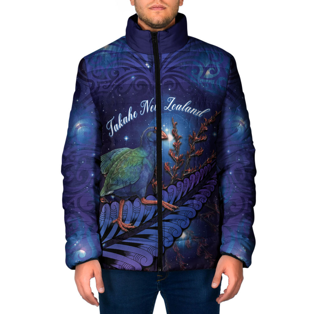 Takahe New Zealand Personalised Padded Jacket Harakeke Silver Fern Maori Pattern LT22 Men Blue - Polynesian Pride