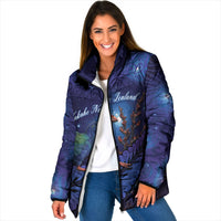 Takahe New Zealand Personalised Padded Jacket Harakeke Silver Fern Maori Pattern LT22 Women Blue - Polynesian Pride