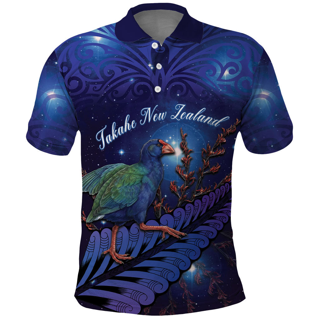 Takahe New Zealand Personalised Polo Shirt Harakeke Silver Fern Maori Pattern