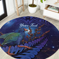 Takahe New Zealand Personalised Round Carpet Harakeke Silver Fern Maori Pattern LT22 Blue - Polynesian Pride