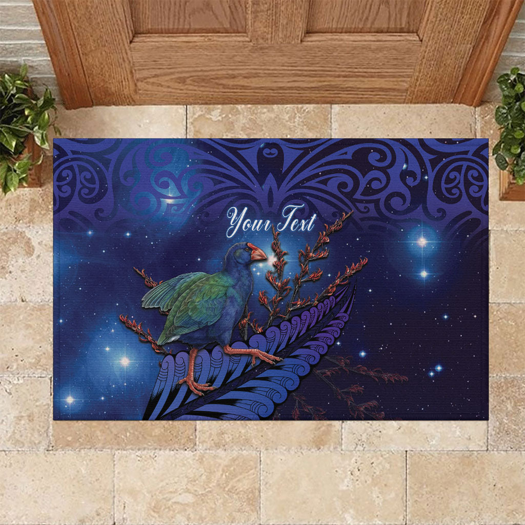 Takahe New Zealand Personalised Rubber Doormat Harakeke Silver Fern Maori Pattern LT22 Blue - Polynesian Pride