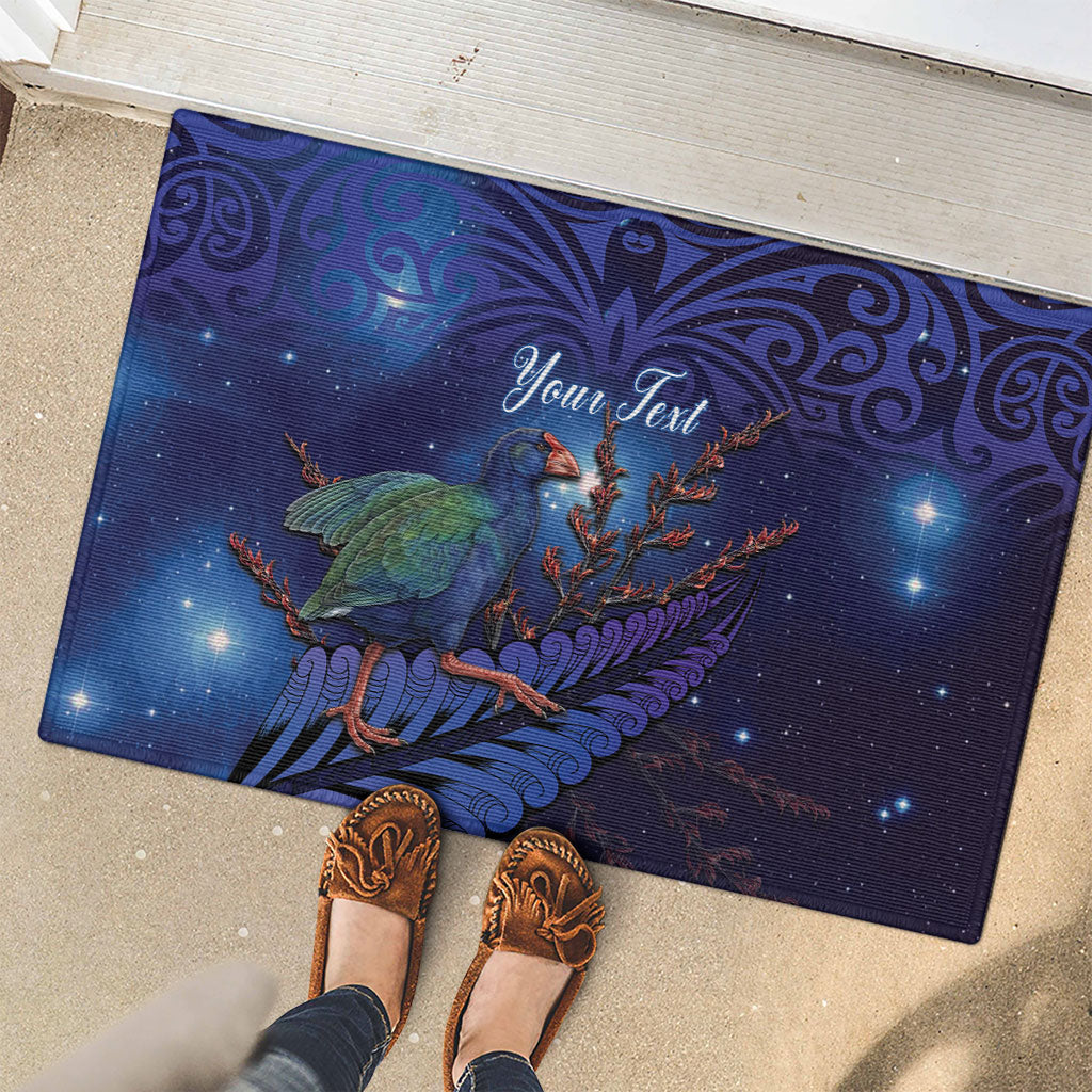 Takahe New Zealand Personalised Rubber Doormat Harakeke Silver Fern Maori Pattern LT22 - Polynesian Pride