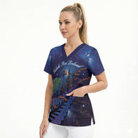 Takahe New Zealand Personalised Scrub Top Harakeke Silver Fern Maori Pattern LT22 - Polynesian Pride