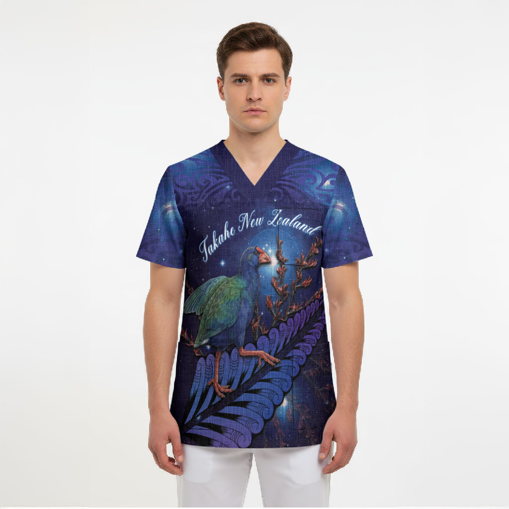 Takahe New Zealand Personalised Scrub Top Harakeke Silver Fern Maori Pattern LT22 - Polynesian Pride